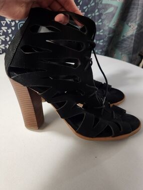 ⭐️MIA Cara Black Suede Lace Up Gladiator Sandal Flat Cage Bootie Open Toe Sz 10